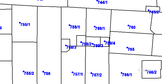 Parcela st. 758/2 v KÚ Chrlice, Katastrální mapa