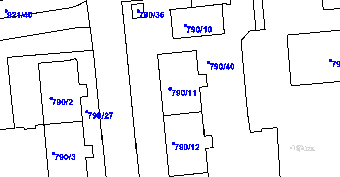 Parcela st. 790/11 v KÚ Chrlice, Katastrální mapa