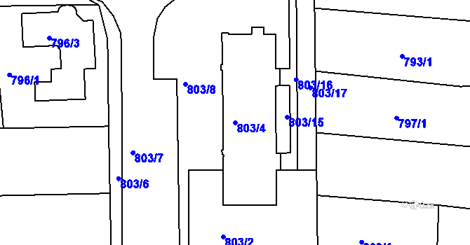 Parcela st. 803/4 v KÚ Chrlice, Katastrální mapa