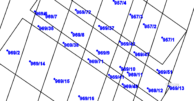 Parcela st. 969/9 v KÚ Chrlice, Katastrální mapa