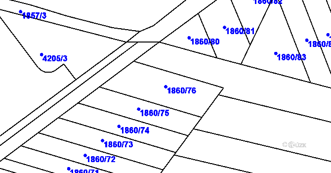 Parcela st. 1860/76 v KÚ Chrlice, Katastrální mapa