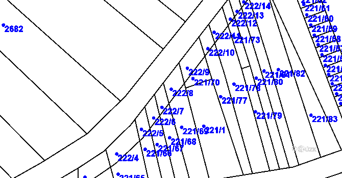 Parcela st. 222/8 v KÚ Chrlice, Katastrální mapa