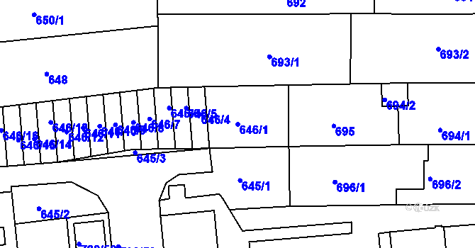 Parcela st. 646/1 v KÚ Chrlice, Katastrální mapa