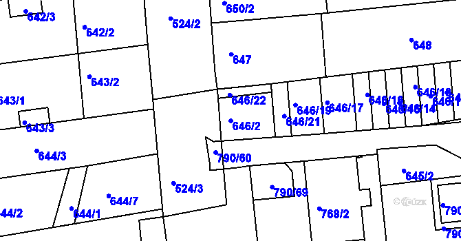 Parcela st. 646/2 v KÚ Chrlice, Katastrální mapa