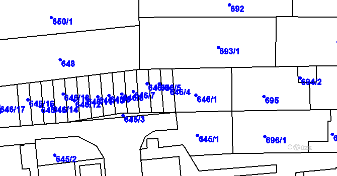 Parcela st. 646/4 v KÚ Chrlice, Katastrální mapa