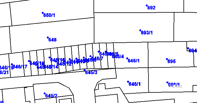 Parcela st. 646/6 v KÚ Chrlice, Katastrální mapa