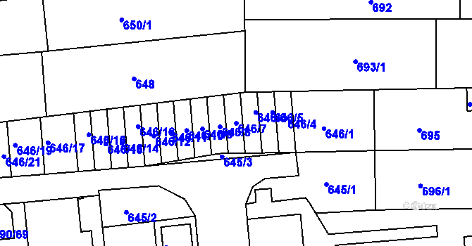 Parcela st. 646/7 v KÚ Chrlice, Katastrální mapa