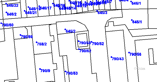 Parcela st. 790/58 v KÚ Chrlice, Katastrální mapa