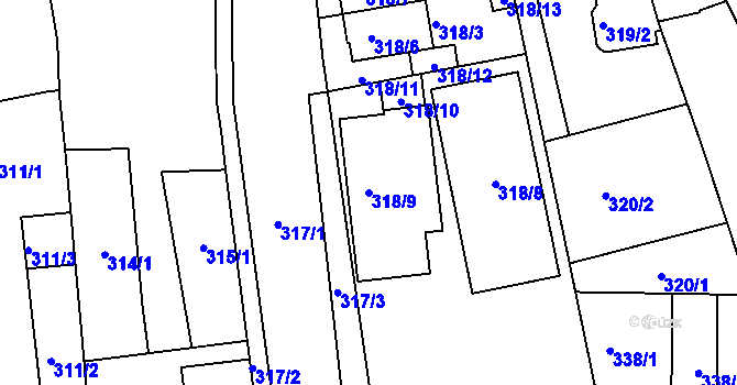 Parcela st. 318/9 v KÚ Chrlice, Katastrální mapa