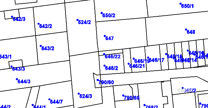 Parcela st. 646/22 v KÚ Chrlice, Katastrální mapa