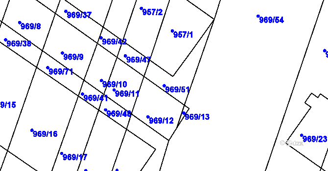 Parcela st. 969/51 v KÚ Chrlice, Katastrální mapa