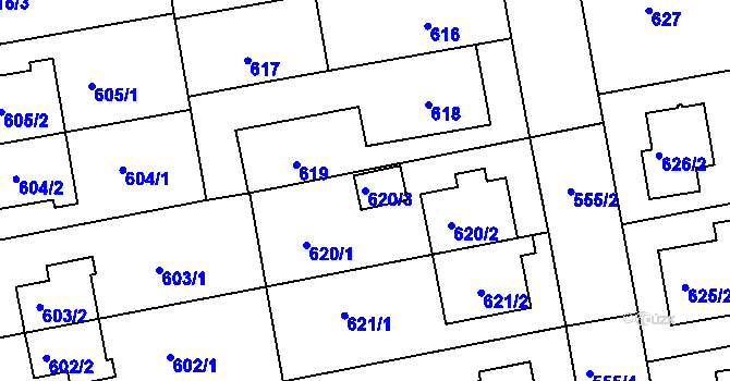 Parcela st. 620/3 v KÚ Chrlice, Katastrální mapa