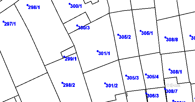 Parcela st. 301/1 v KÚ Chrlice, Katastrální mapa