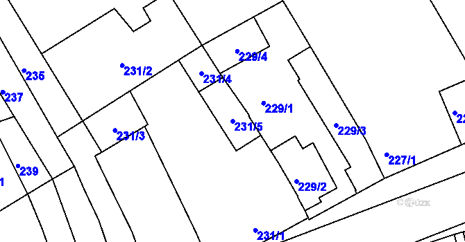 Parcela st. 231/5 v KÚ Chrlice, Katastrální mapa