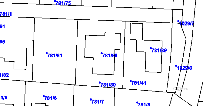 Parcela st. 781/88 v KÚ Chrlice, Katastrální mapa