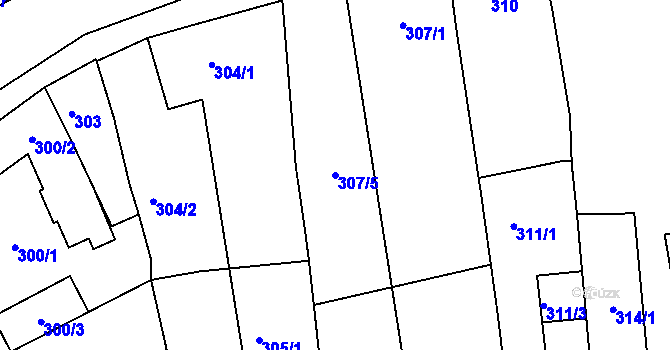 Parcela st. 307/5 v KÚ Chrlice, Katastrální mapa
