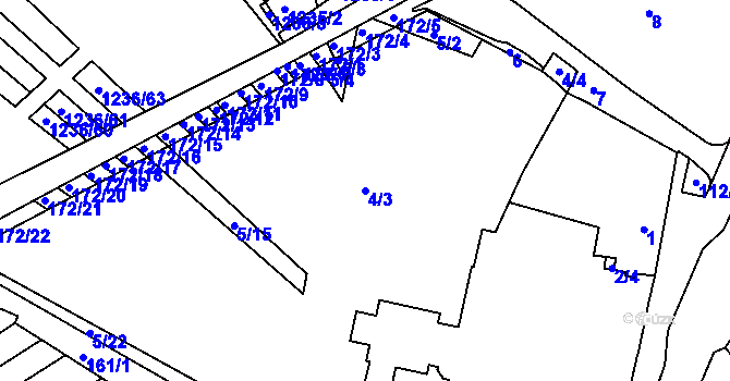 Parcela st. 4/3 v KÚ Chrlice, Katastrální mapa
