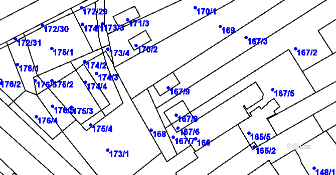 Parcela st. 167/9 v KÚ Chrlice, Katastrální mapa