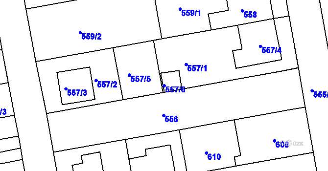 Parcela st. 557/6 v KÚ Chrlice, Katastrální mapa