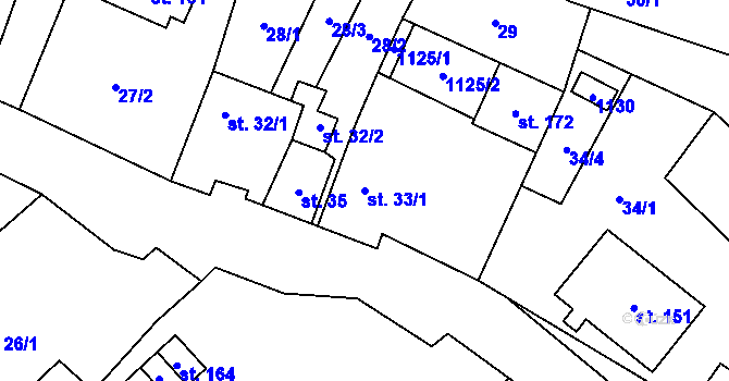 Parcela st. 33/1 v KÚ Chroboly, Katastrální mapa
