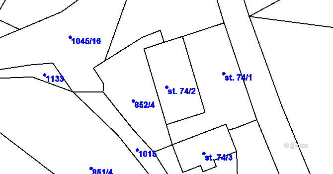 Parcela st. 74/2 v KÚ Chroboly, Katastrální mapa