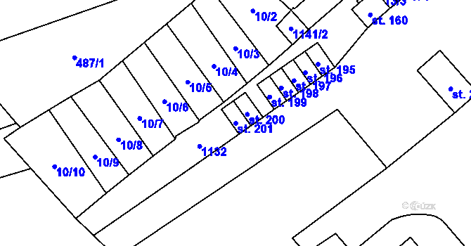 Parcela st. 201 v KÚ Chroboly, Katastrální mapa