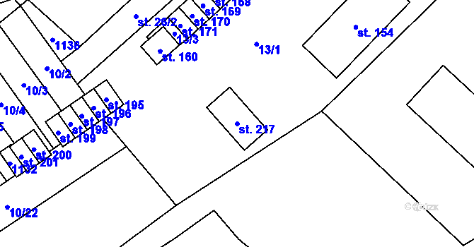 Parcela st. 217 v KÚ Chroboly, Katastrální mapa
