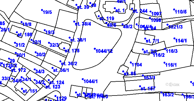 Parcela st. 1044/1 v KÚ Chroboly, Katastrální mapa