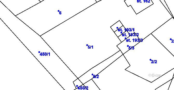 Parcela st. 5/1 v KÚ Chroboly, Katastrální mapa