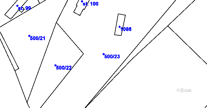 Parcela st. 500/23 v KÚ Chroboly, Katastrální mapa