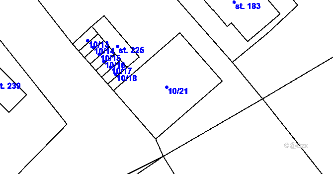 Parcela st. 10/21 v KÚ Chroboly, Katastrální mapa