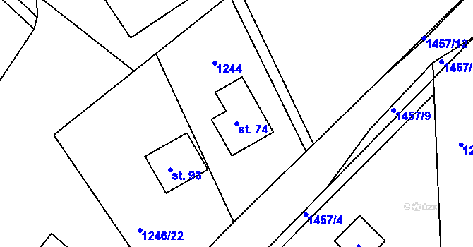 Parcela st. 74 v KÚ Leptač, Katastrální mapa