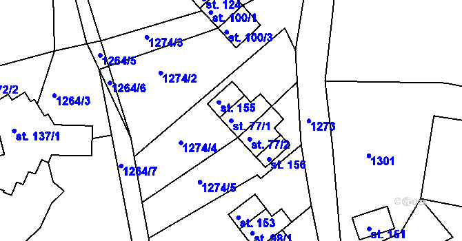 Parcela st. 77/1 v KÚ Leptač, Katastrální mapa