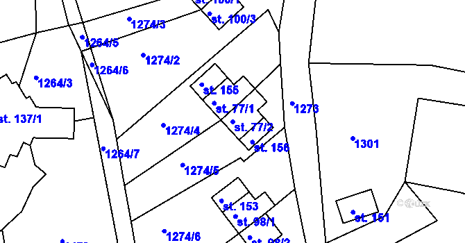 Parcela st. 77/2 v KÚ Leptač, Katastrální mapa