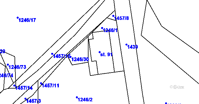 Parcela st. 91 v KÚ Leptač, Katastrální mapa