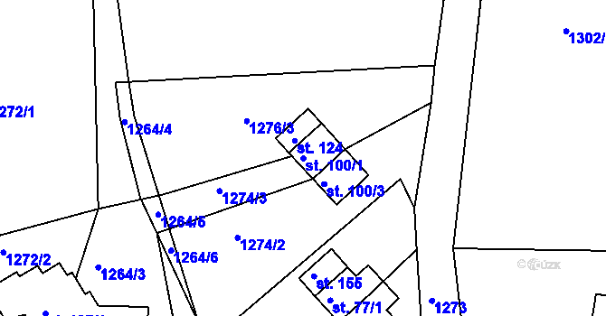 Parcela st. 100/1 v KÚ Leptač, Katastrální mapa