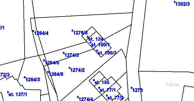 Parcela st. 100/3 v KÚ Leptač, Katastrální mapa