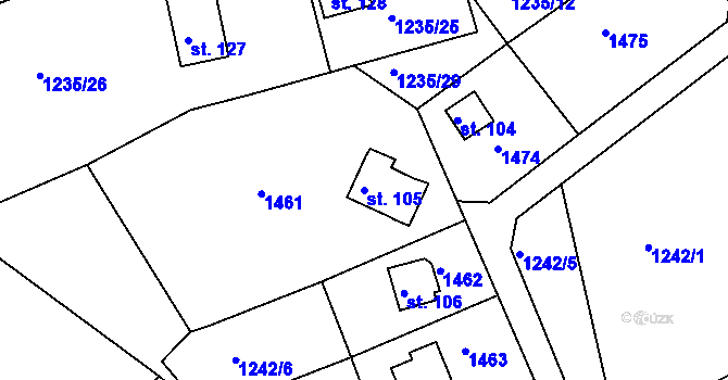 Parcela st. 105 v KÚ Leptač, Katastrální mapa