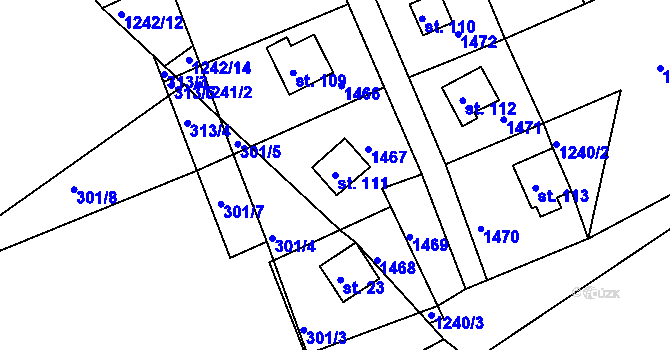 Parcela st. 111 v KÚ Leptač, Katastrální mapa