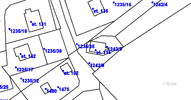 Parcela st. 115 v KÚ Leptač, Katastrální mapa