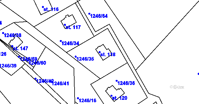 Parcela st. 118 v KÚ Leptač, Katastrální mapa