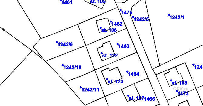 Parcela st. 122 v KÚ Leptač, Katastrální mapa