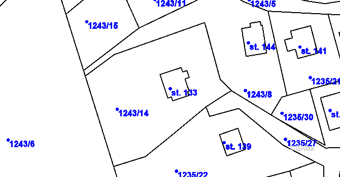 Parcela st. 133 v KÚ Leptač, Katastrální mapa