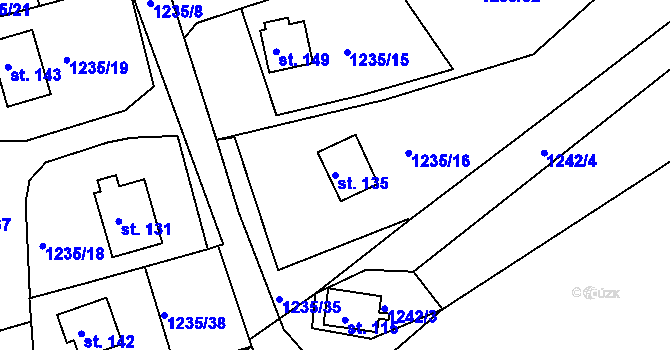 Parcela st. 135 v KÚ Leptač, Katastrální mapa