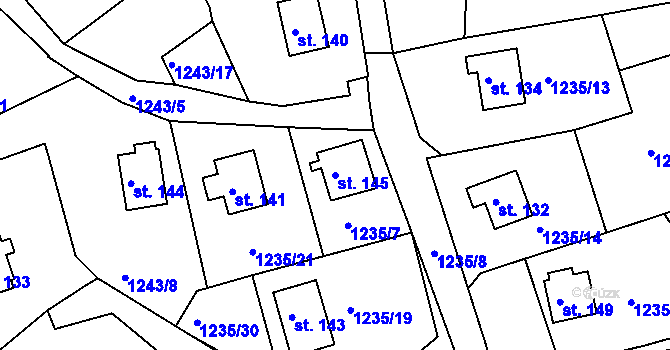 Parcela st. 145 v KÚ Leptač, Katastrální mapa