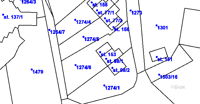 Parcela st. 153 v KÚ Leptač, Katastrální mapa