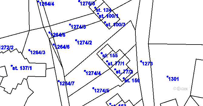 Parcela st. 155 v KÚ Leptač, Katastrální mapa
