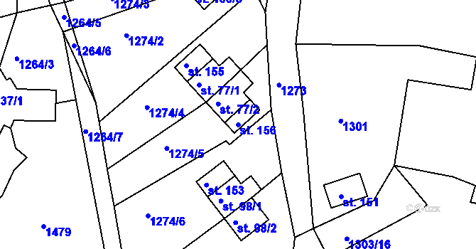 Parcela st. 156 v KÚ Leptač, Katastrální mapa