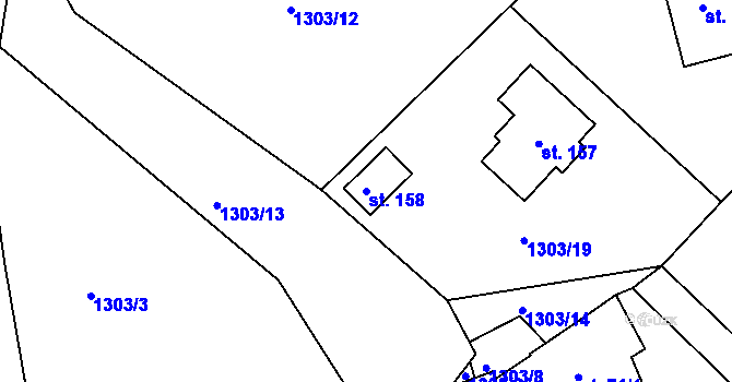 Parcela st. 158 v KÚ Leptač, Katastrální mapa