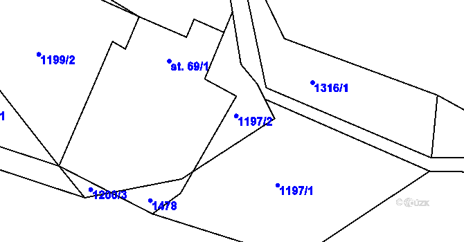 Parcela st. 1197/2 v KÚ Leptač, Katastrální mapa
